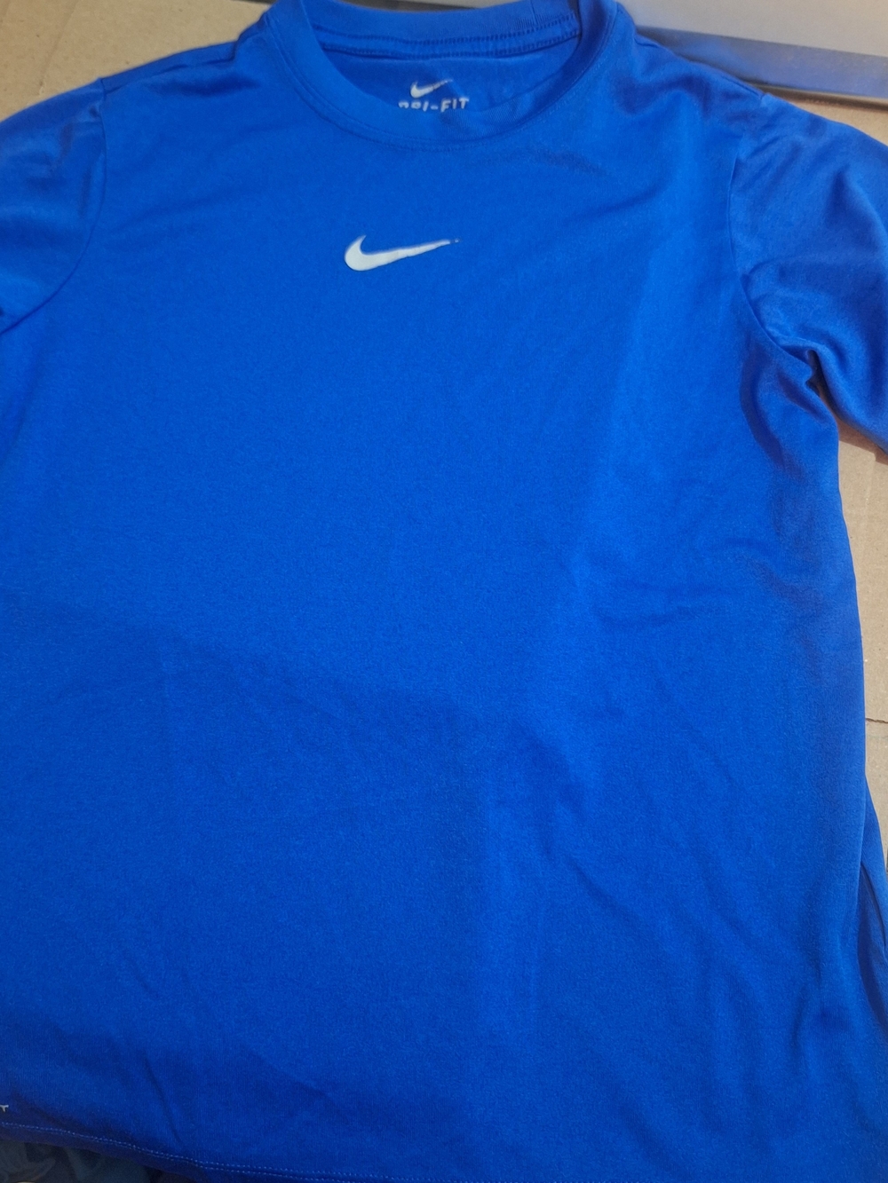 Nike Bright Blue Dri-FIT Short Sleeve Tee with White Swoosh